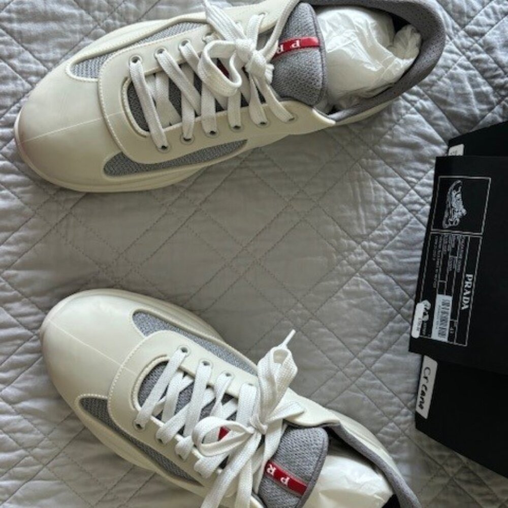 Men's Prada America's Cup Soft rubber and bike fabric sneakers - Cream - Size 10